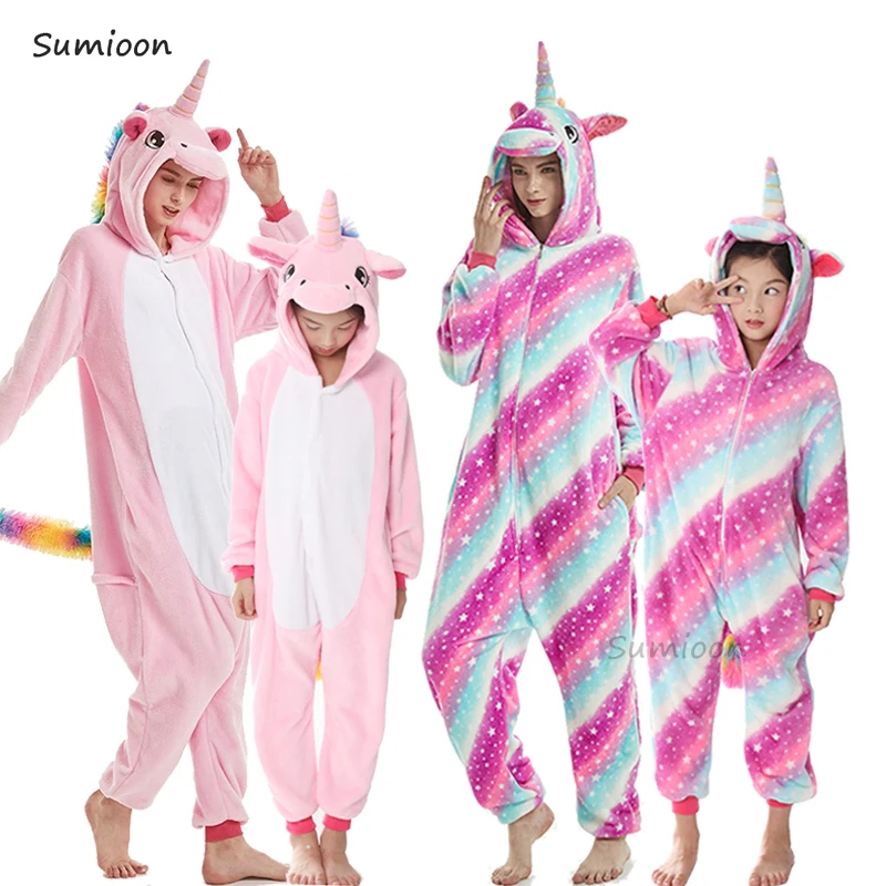 

Winter Unicorn Pajamas Kigurumi Animal Licorne Pyjamas Women onesies Cosplay Stitch Onesie Kids Flannel Sleepwear For Boys Girls