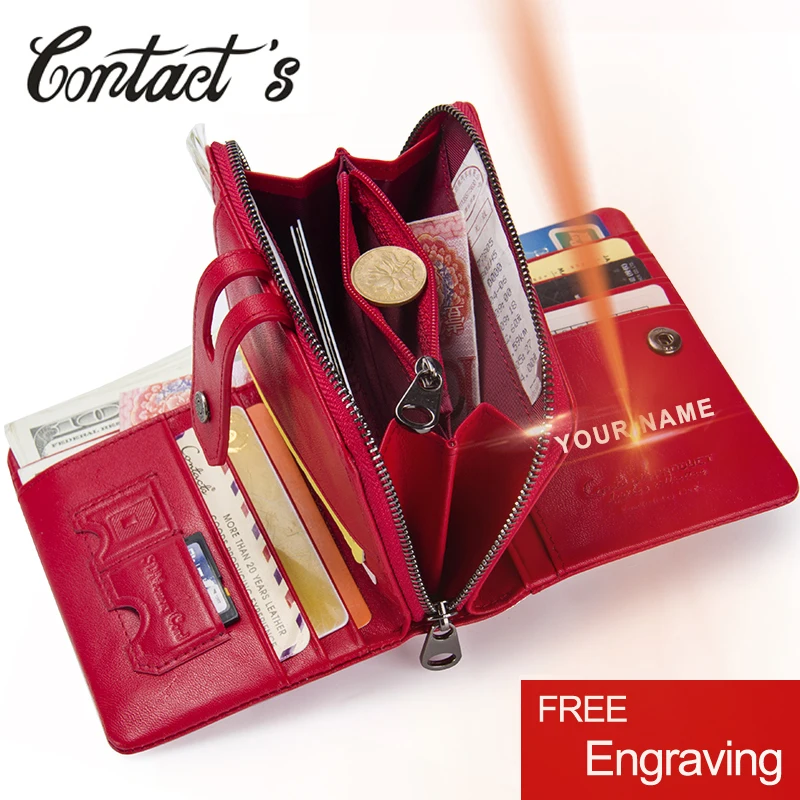 

Contacts's 2019 Women Short Wallets Genuine Leather Woman Wallet Zipper Coin Purse With Card Holder Money Bags Large Capacity