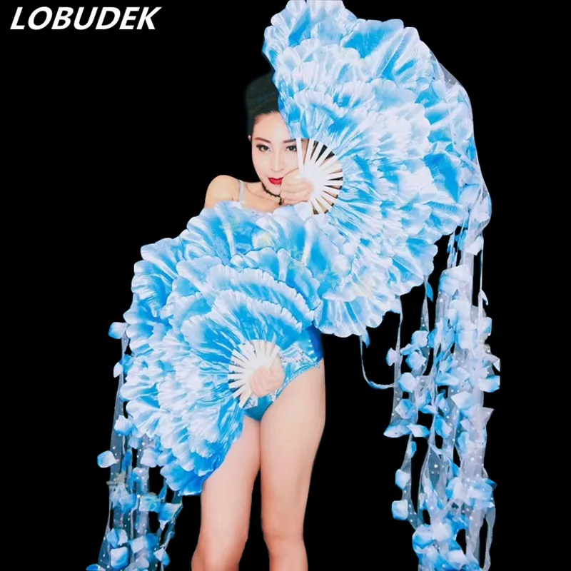 

Female Blue Petal Fan Crystal Bikini Sexy Stage Costume Bar Party Fashion Show Performance Clothing Nightclub Dance Catwalk Wear