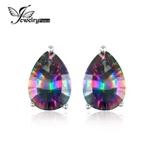 JewelryPalace Pera Cóncavo 4.7ct Genuino Rainbow Fuego Mystic Topaz 925 Pendientes de Plata Esterlina Para Las Mujeres Joyería de La Vendimia