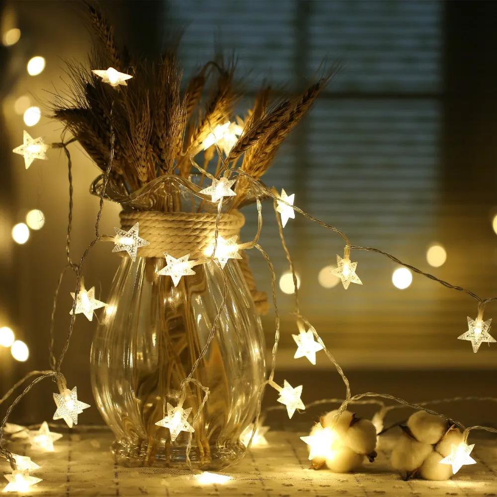 

6W 2.5M 20 LEDs Copper Wire Star Curtain LED String Lights Fairy Light for Wedding Christmas Decoration Lamp Battery Operated