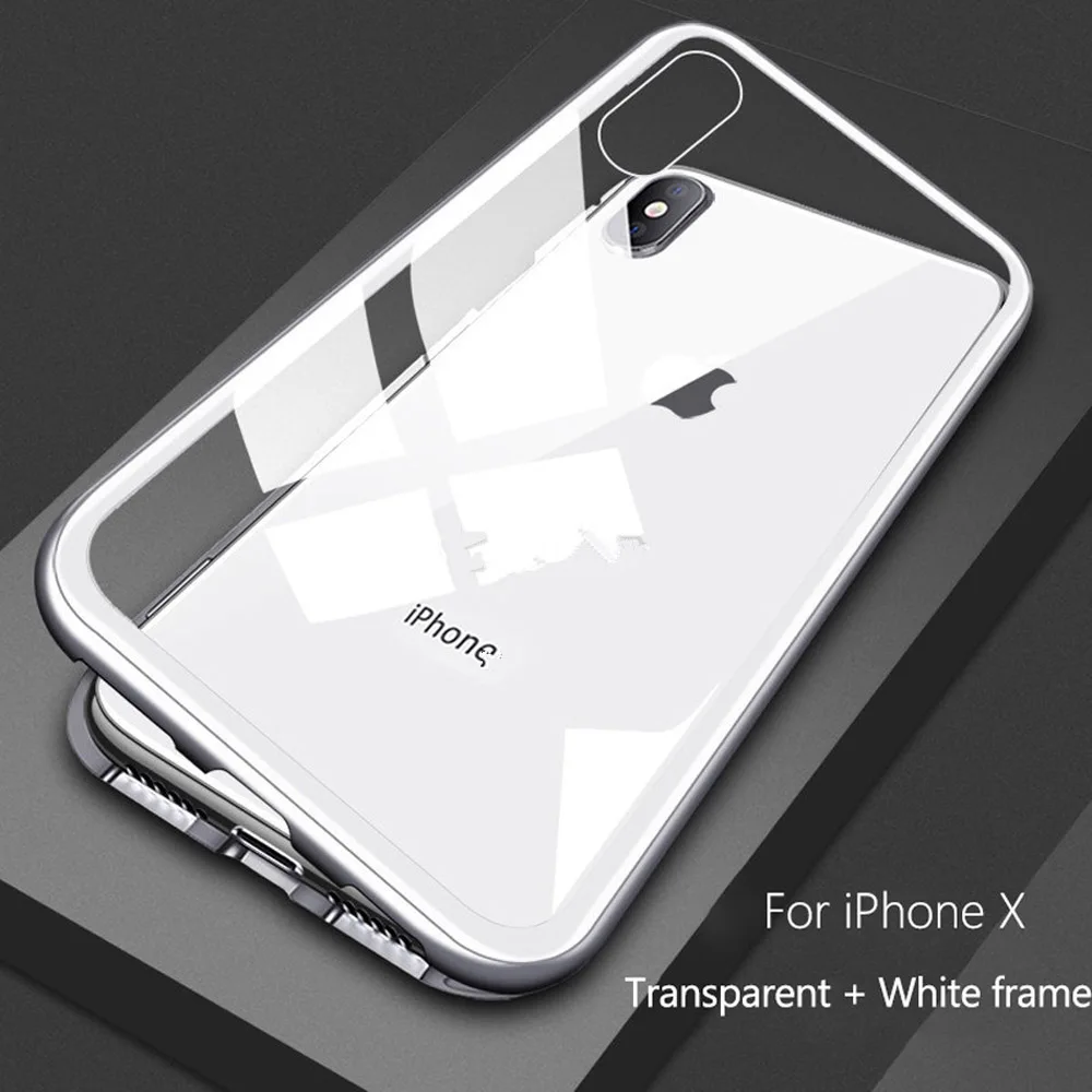 Металлический магнитный чехол Eqvvol для iPhone XR XS MAX X 8 Plus 7 10, чехол из закаленного стекла с магнитом для iPhone 7, 6, 6 s Plus, чехол - Цвет: Transparent White