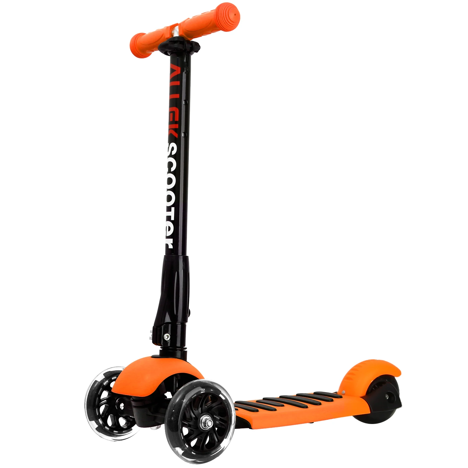 Orange Scooters Allek Foot Kick Scooter Folding 3 Wheels with LED Light Up T-bars for Kids