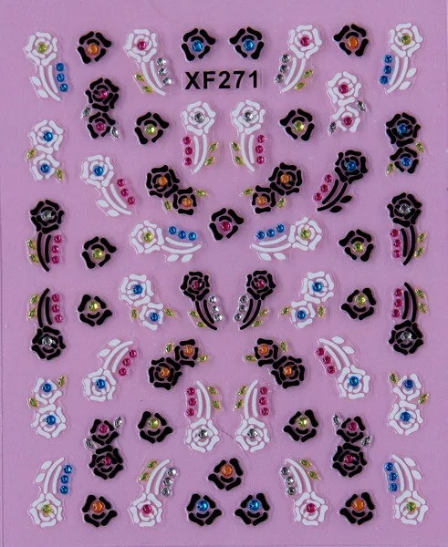 Черный 3D Цветочный дизайн переводные наклейки для ногтей переводные наклейки для женщин маникюрные инструменты для ногтей наклейки XF303