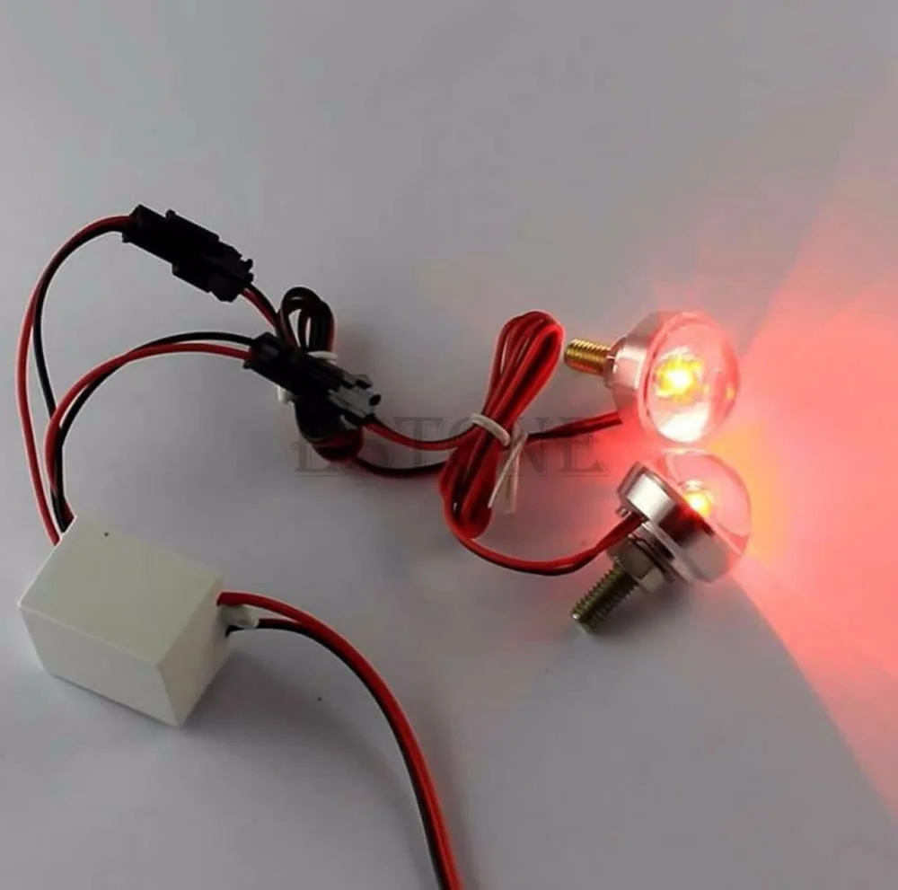 

12V Motorcycle License Plate Frame Bolt Red LED lens Light Strobe Flashing