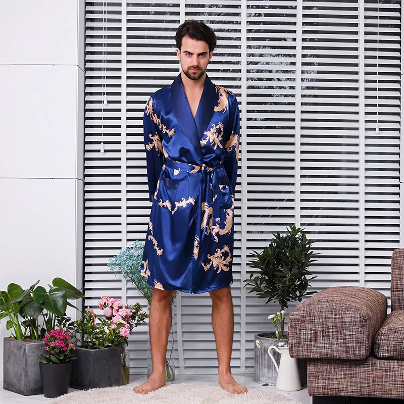 

Chinese Men Spa Robe Home Dress Solid Kimono Sleepwear Cotton Nightwear Nightgown Dressing Bathrobe Gown Oversize 4XL 5XL