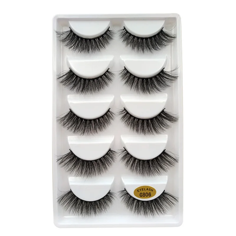 

5 Pairs/Box 3D Mink Eyelashes Handmade Long Thick false Eyelashes Soft Fake EyeLash Extensions Black Terrier Full Strip Lashes