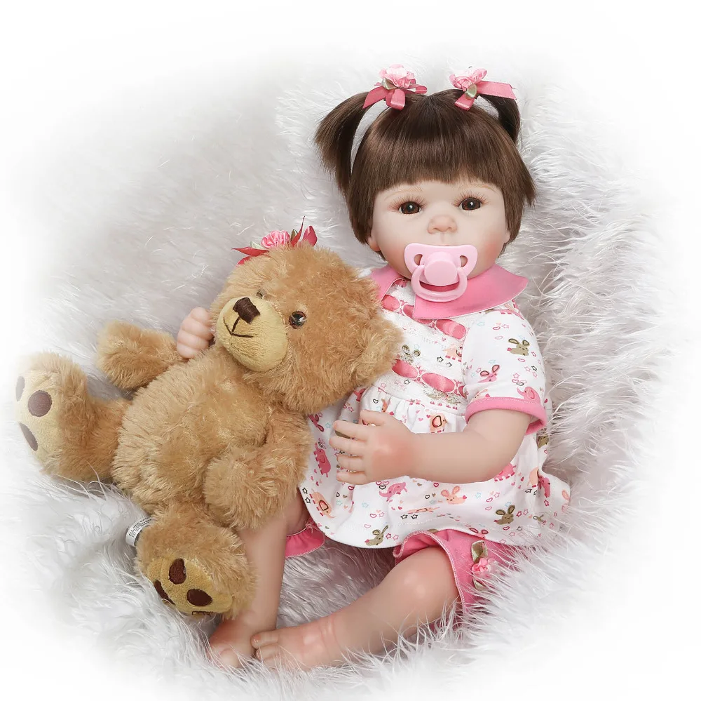 

Nicery 20-22inch 50-55cm Bebe Reborn Doll Soft Silicone Boy Girl Toy Reborn Baby Doll Gift for Child White Dress Gray Bear Doll