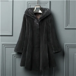 Dark gray Новая настоящая норковая шуба простое и благородное теплое Женское пальто женское с капюшоном тонкое зимнее меховое пальто - Цвет: Dark gray