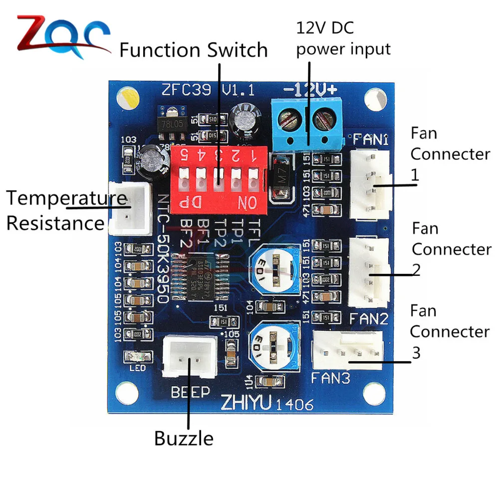 DC 12V 5A PWM PC Вентилятор, температурный регулятор скорости, модуль cpu, высокая температура, сигнал тревоги с гудением, зонд для Arduino, радиатор