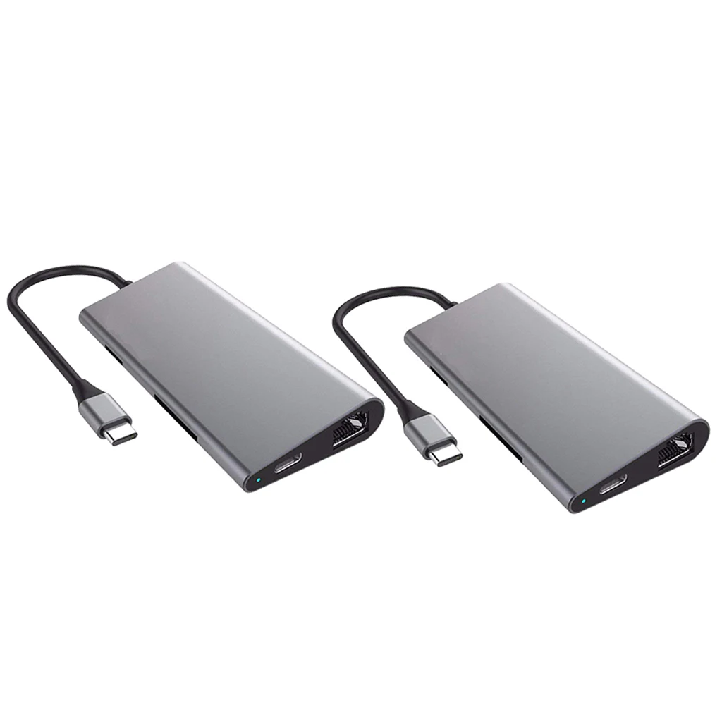 

2x Type-C Hub 8 in 1 Multi Port Adapter Combo USB3.0+HDMI+LAN+Card Reader