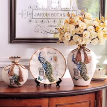 3 шт. Европейская керамическая ваза+ Искусственные цветы дом украшения интерьера рукодельный свадебный подарок гостиная поддельный цветочный горшок орнамент