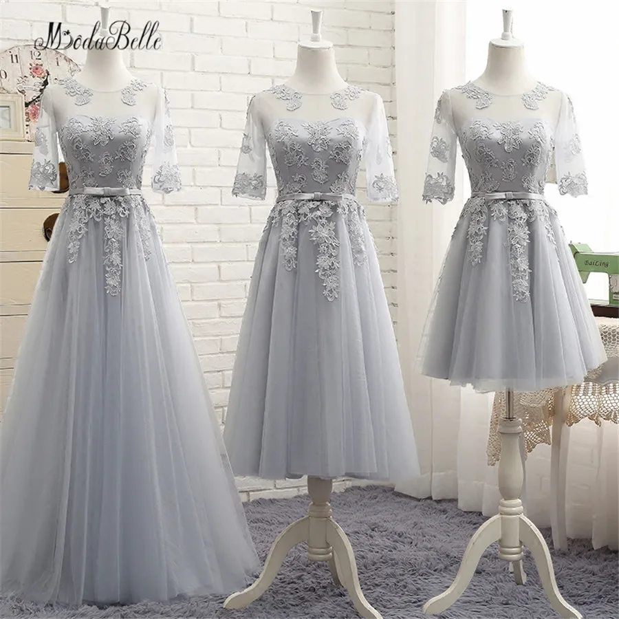 

modabelle Modest Lace Bridesmaid Dresses Sleeves Gray/Champagne/Pink Vestidos Dama De Casamento Party Dress Wedding Guest 2017
