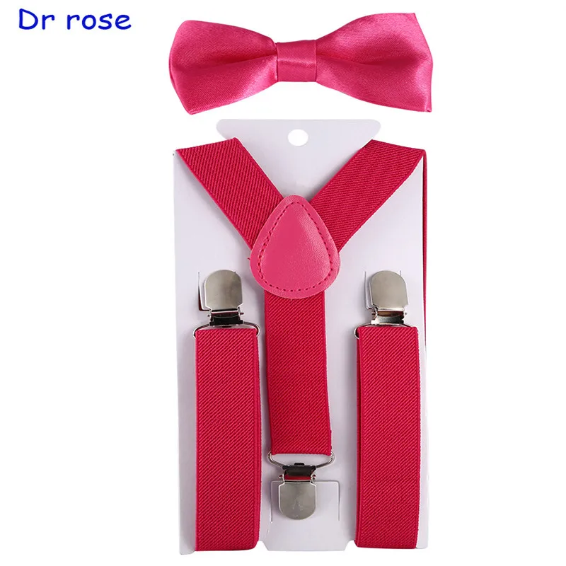 Модные детские подтяжки с галстуком-бабочкой, ДЕТСКИЕ брекеты для мальчиков и девочек, регулируемые подтяжки, Детские свадебные галстуки, аксессуары - Цвет: Dark Rose Red