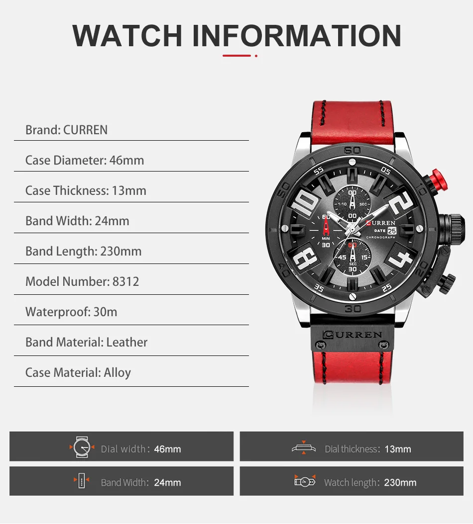 CURREN 8312 модные повседневные мужские часы Лидирующий бренд Мужские Кожаные Спортивные кварцевые наручные часы водонепроницаемые мужские часы с хронографом и датой