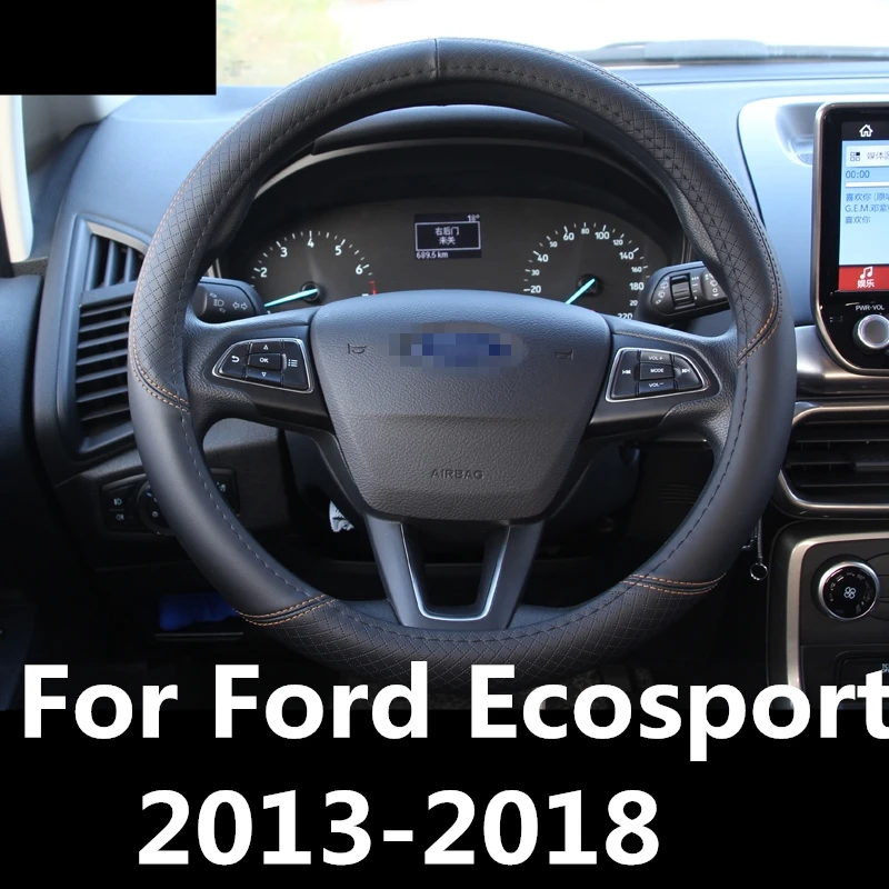 For Ford Ecosport 2013 2018 Steering Wheel Covers soft Leather braid on