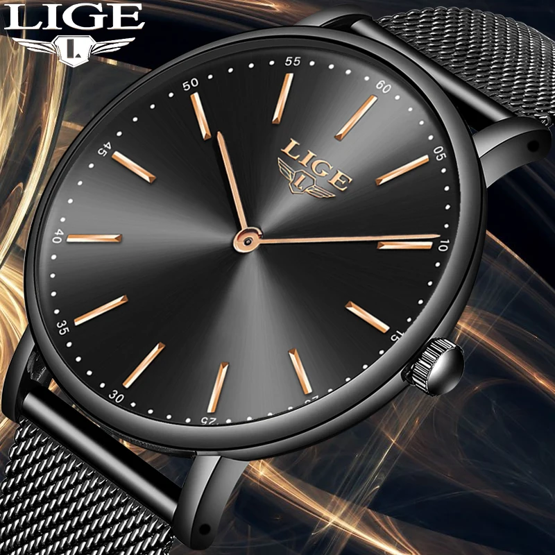 LIGE Mens Watches Top Brand Luxury Quartz Wristwatch Men Ultra-Thin Mmesh Belt LowKey Simple Watch Sport Clock Relogio Masculino | Наручные
