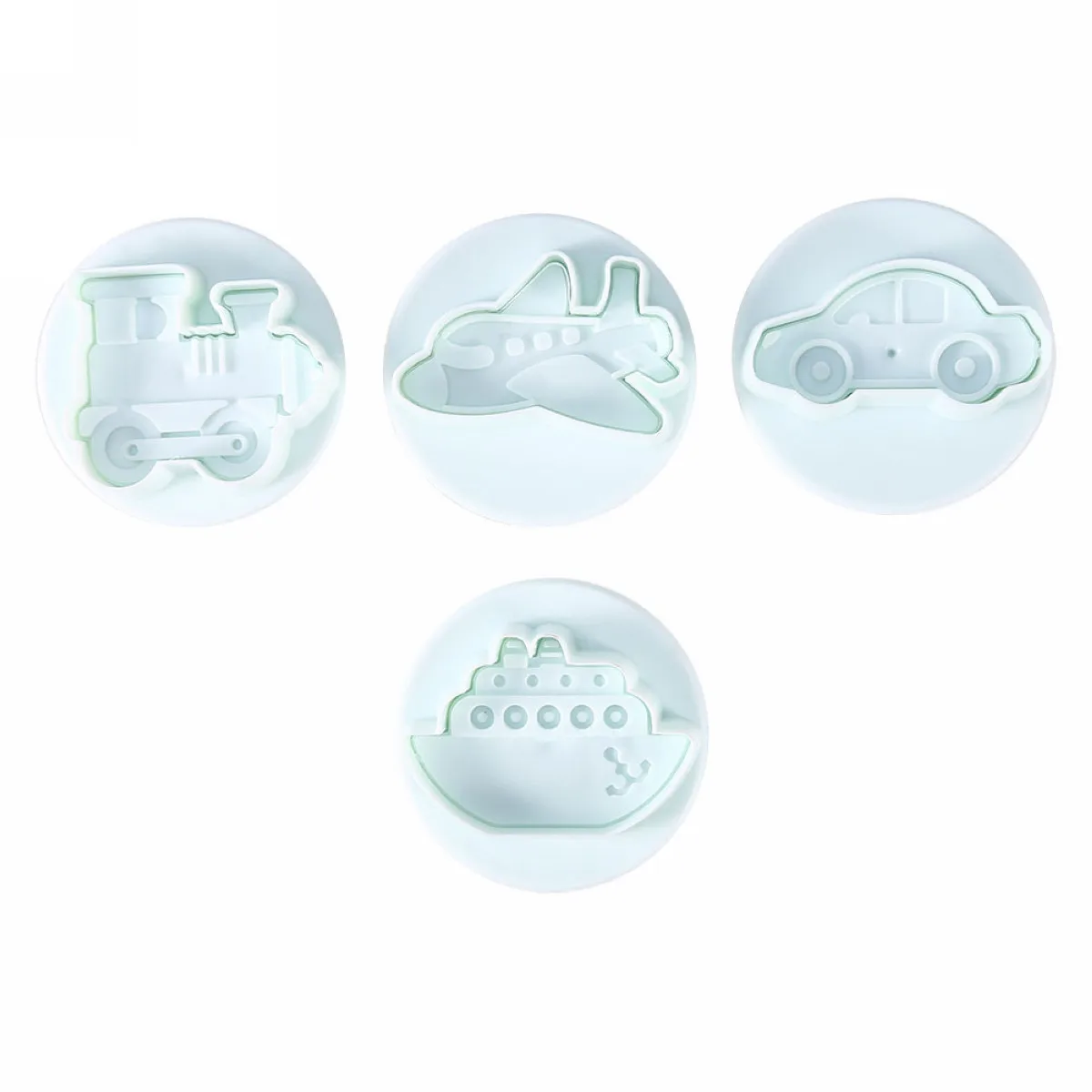 DIY 4pcs Car Train Ship Plane Fondant Mold Cutter Cake Cookie Sugarcraft Decor Mould