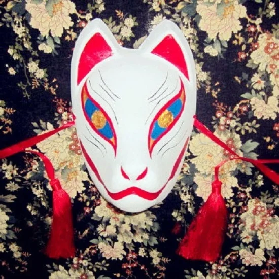 

Full Face Hand-Painted Japanese Fox Mask Hata no Kokoro Pattern Cosplay Masquerade for Party Carnival Halloween