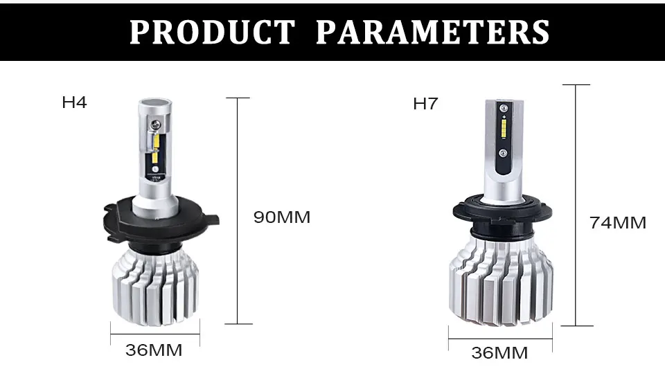 Foxcnsun LED H4 Car Bulbs 6500K Auto H7 LED Headlight Fan-less Head Lamp SUV 50W CSP Chips H11 9005 9006 led H3 H1 Bulbs H15 H8 (10)