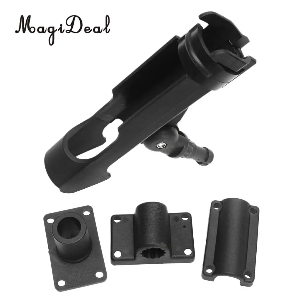 MagiDeal Top Quality 4Pcs Adjustable Side Rail Mount For Kayak Boat Fishing Pole Rod Holder Tackle Kit Fishing Accessory Black