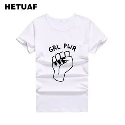 HETUAF grl PWR Fist Feminist Graphic Tees женщины-хипстеры женские футболки женские 2018 летние женские футболки Tumblr панк Женская футболка, топ