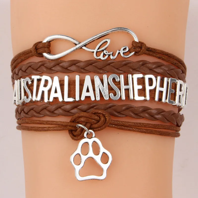 (10pcs/lot) infinity love Charms Bracelets Dog Paw Australian Shepherd Bracelet & Bangles