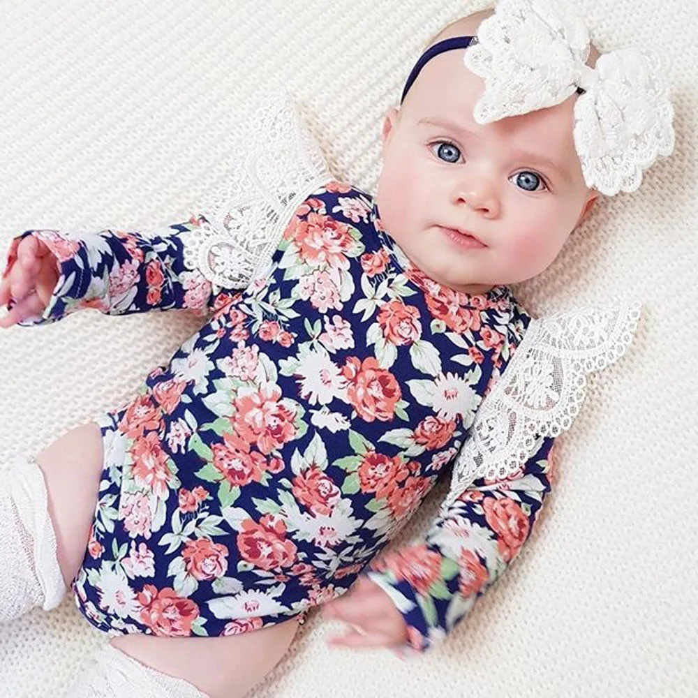 

New Born Baby Girl Romper Clothes 2018 Infant Baby Romper Girls Floral Headband Ruffle Jumpsuit Outfits Clothes Roupa Menina #0