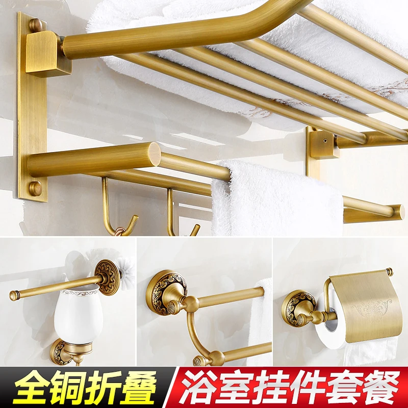 Billig TT Antike soild messing carving bad zubehör bronze runde basis wand montieren bad hardware set wc pinsel halter