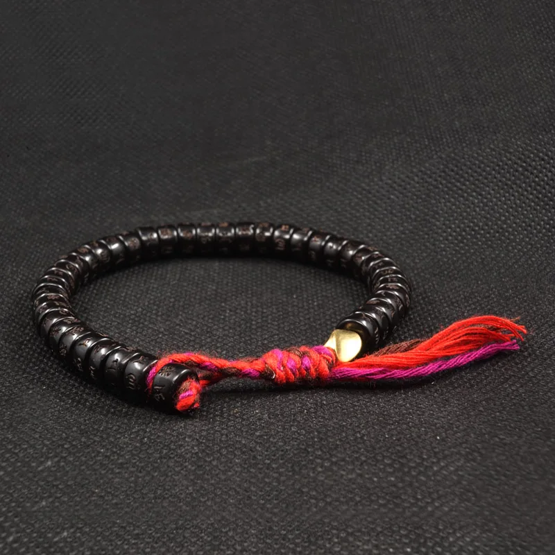 

POHIER Tibetan Buddha Hand braided Cotton thread Lucky Knots Bracelet For Man Women Natural Coconut Shell Bead Carved Bangle