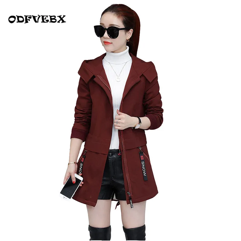 

2019 spring Female windbreaker jackets medium long thicken plus velvet coat womens plus size cotton autumn winter women jacket