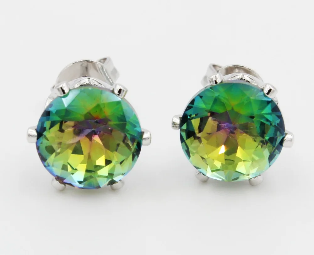 

Genuine Rainbow Blue / Green / Red Fire Mystic Stone Earrings in 8 mm