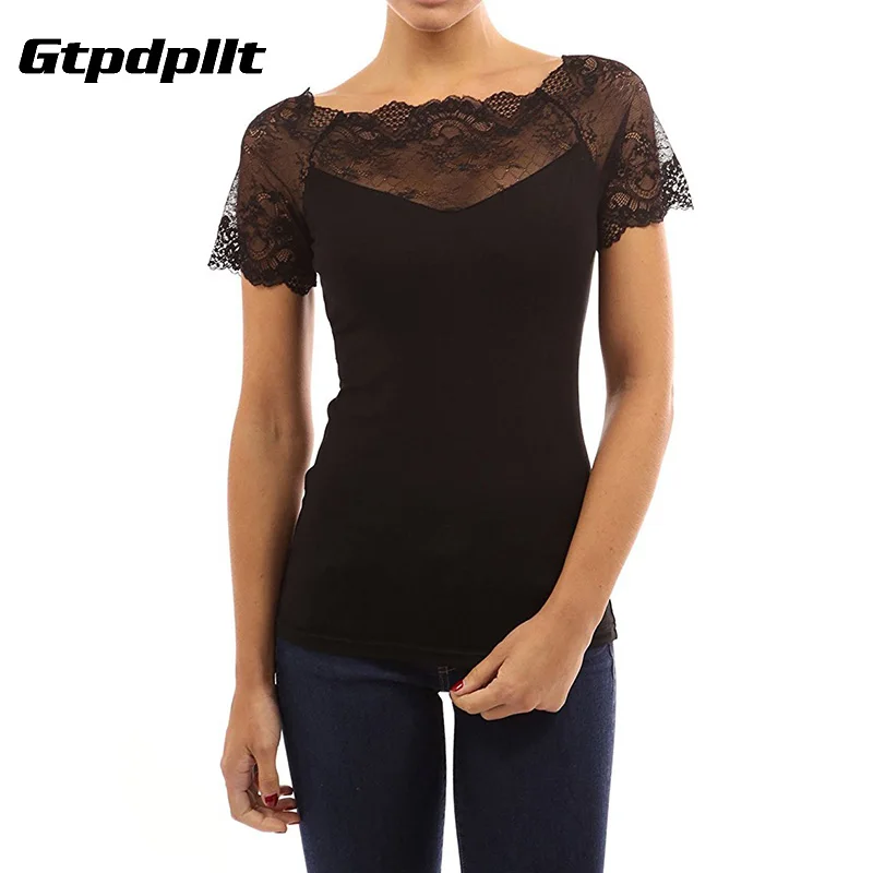 Gtpdpllt camiseta de verano para mujer 2018 camisa de encaje de manga corta Tops sexi camiseta de Mujer talla grande camiseta mujer Top camiseta femenina Gtpdpllt camiseta de verano para mujer 2018 camisa de encaje de manga corta Tops sexi camiseta de Mujer talla grande camiseta mujer Top camiseta femenina