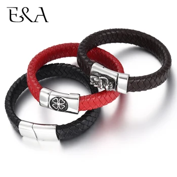 Unisex Braided Genuine Leather Bracelet Stainless Steel Magnetic Clasp for Women Men Gift Trendy Jewelry Woven Custom Bangle