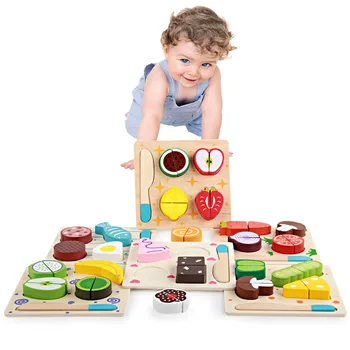 

Wooden Kitchen Toys Fun Cutting Vegetables Fruits Playset For Kids Basic Skills Development Educational Toys S7JN