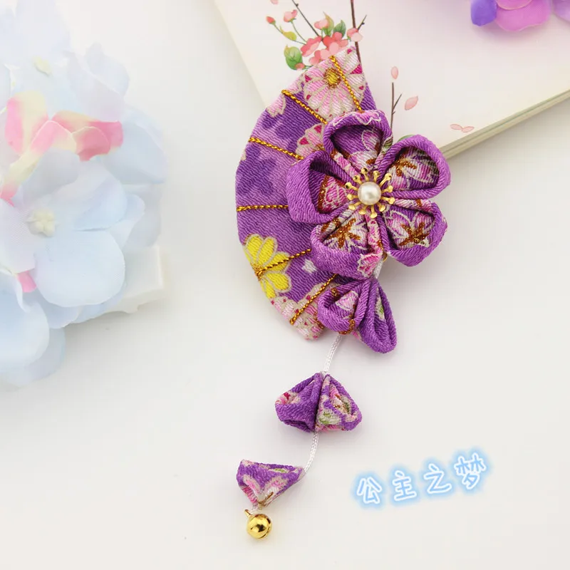 Maru-tsuami Kanzashi Zaiku Fan Sakura Hairclip традиционный японский цветочный стиль кимоно с кистями аксессуар Гейша ручной работы HW003