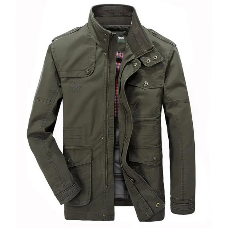 AFS JEEP, хлопок, военная куртка, Мужская зимняя куртка с воротником-стойкой, с несколькими карманами, Мужская Повседневная ветровка, длинная куртка-пилот, размер L-8XL - Цвет: Army green