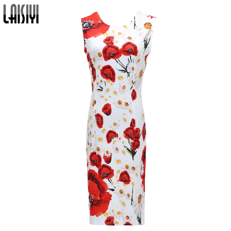 Buy Cheap 2017 New Summer Women Dresses Elegant Slim Dress Package Hip Pencil Vestidos Floral Printed midi Dress Sexy Bodycon Robe DR2159