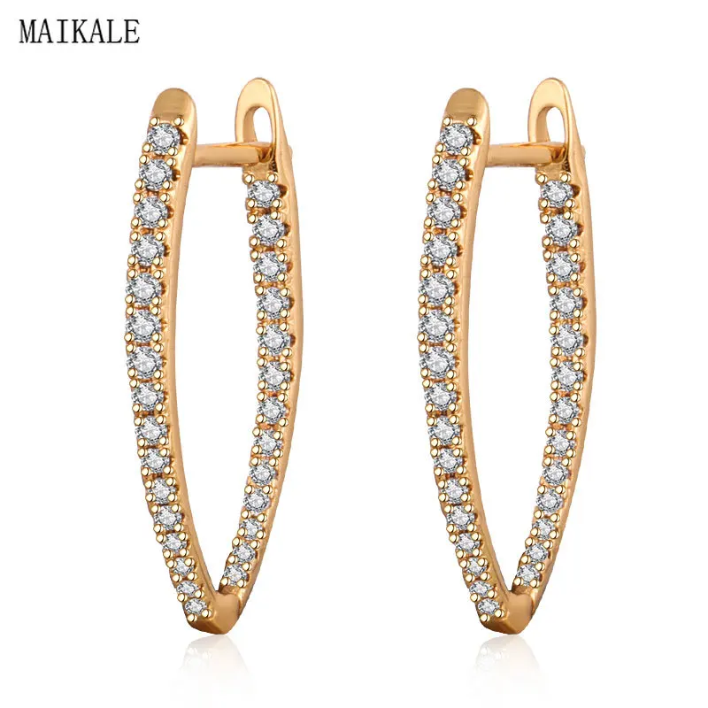 

MAIKALE Trendy Stud Earrings for Women V-shape Metal AAA Cubic Zirconia Zircon Clip on Earing New Fashion Jewelry Brincos Bijoux