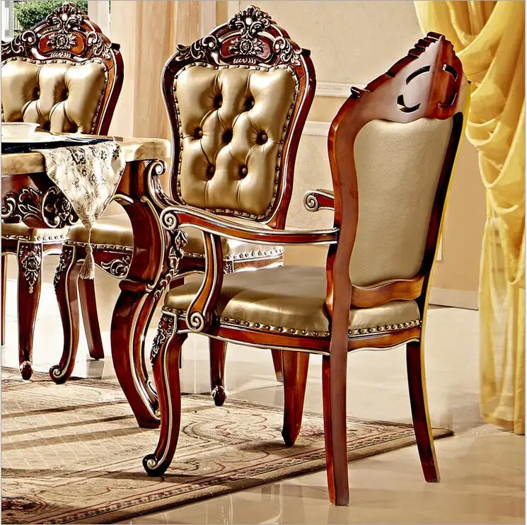 Antique Style Italian Dining Table, 100% Solid Wood Italy Style Luxury Dining Table Set