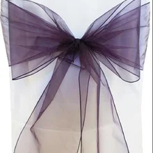 100 шт. Баклажан органза стул пояса лук для свадьбы/вечерние банкетные украшения для стульев Свадебные вечерние перевязь