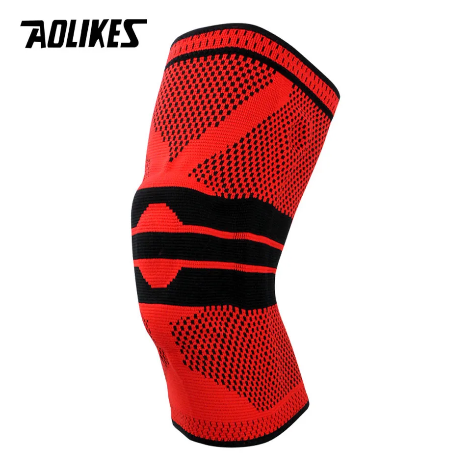 AOLIKES, 1 шт., поддержка колена для фитнеса, бега, защита, для спортзала, спортивные подтяжки, наколенники, эластичные, нейлоновые, с силиконовой подкладкой, компрессионные наколенники - Цвет: Red Black