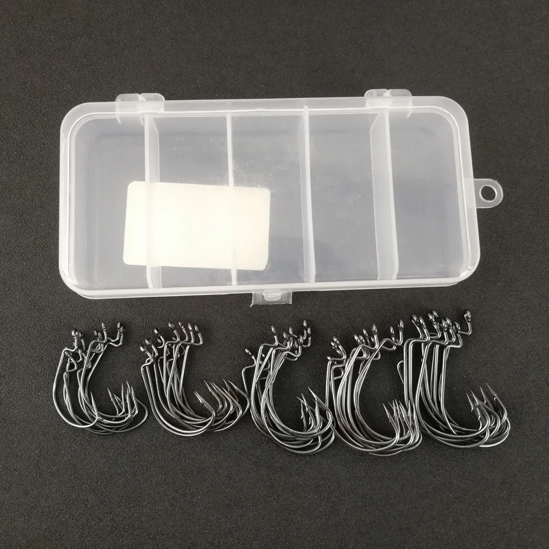 

50pcs Carbon Steel Crank Hooks Set 5 Size 1# 2# 1/0# 2/0# 3/0# Soft Bait Fish Hook Fishhooks with Storage Box Fishing Tackle