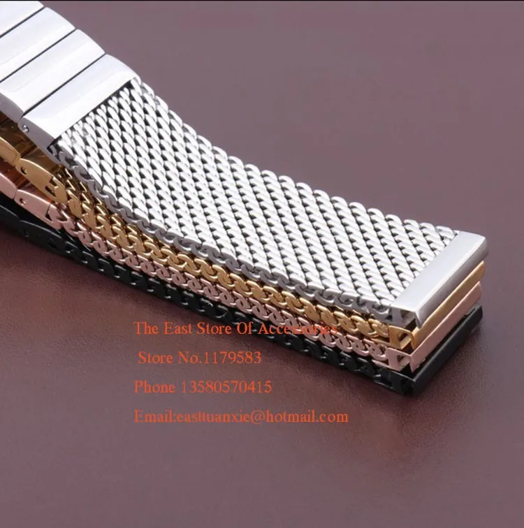new arrival polished 18mm 20mm 22mm 24mm Black Silver Rosegold Gold Stainless steel Watchband Mesh strap