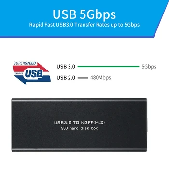 

NGFF M.2 to USB 3.0 5Gbps SSD Enclosure Adapter Storage Case with UASP Applicable to 2230 / 2242 / 2260 / 2280 mm for laptops