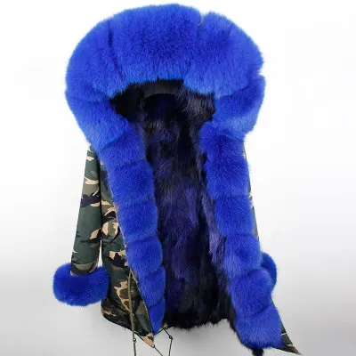 Натуральная меховая подкладка, камуфляжное меховое пальто, женская верхняя одежда, съемная зимняя куртка, большой воротник из меха енота, пальто с капюшоном, парки - Цвет: 21