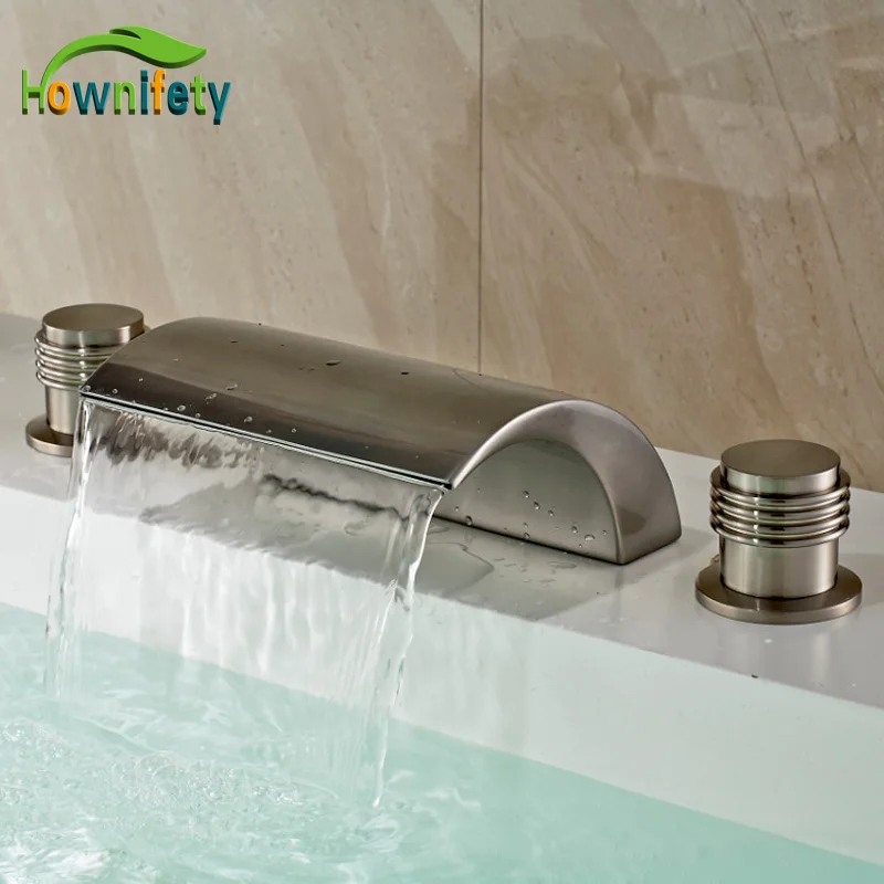 

Nickel Brushed Widespread 3pcs Hole Bathroom Sink Faucet Double Handles Mixer Tap