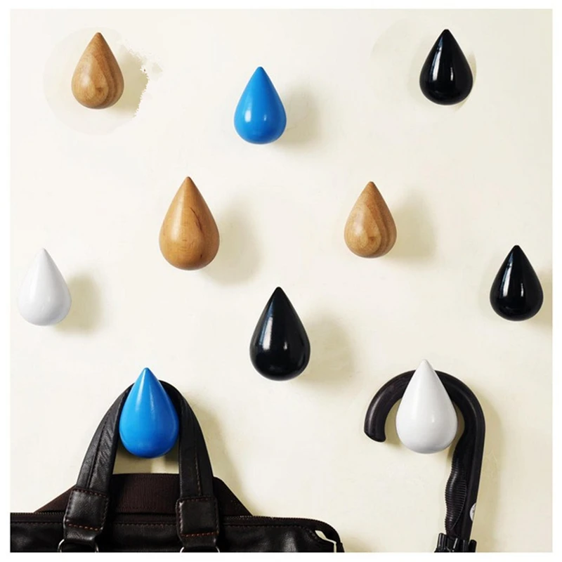 

1 Pc Wood Wall Hanger Chic Water Drop Bathroom Door Coat Hat Single Hook Holder Home Storage Hooks Home Decoration YL978161