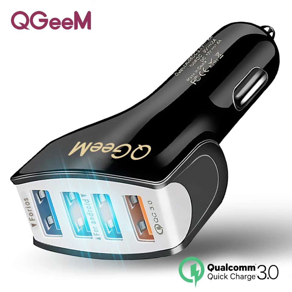 

QGEEM Fast 4 USB Car Charger Quick Charge 3.0 Phone Car Charger QC 3.0 USB Auto Charge 4 Port Portable Charger for Xiaomi iPhone