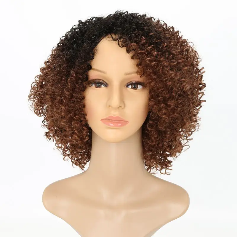 

Luxury For Braiding Heat Resistant Fiber 14" Ombre Brown Color Afro Kinky Curly High Temperature Synthetic Wigs